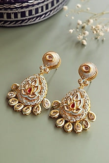 Gold Finish Handcrafted Chandbali Earrings With Kundan Polki