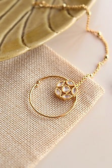 Gold Finish Kundan Polki Handcrafted Enameled Nose Ring