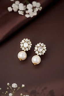 Gold Plated Kundan Polki Drop Earrings