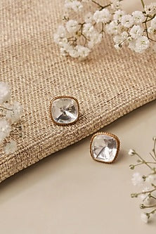 Gold Plated Kundan Polki Stud Earrings