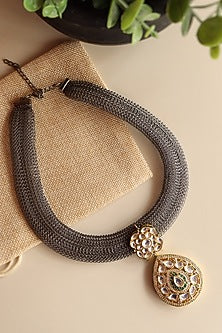 Black Rhodium & Gold Finish Handcrafted Mesh Necklace