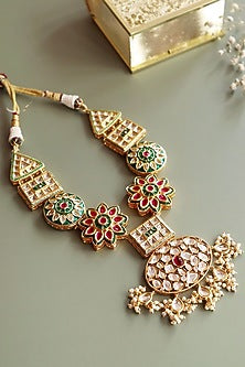 Gold Finish Handcrafted Kundan Polki Long Necklace