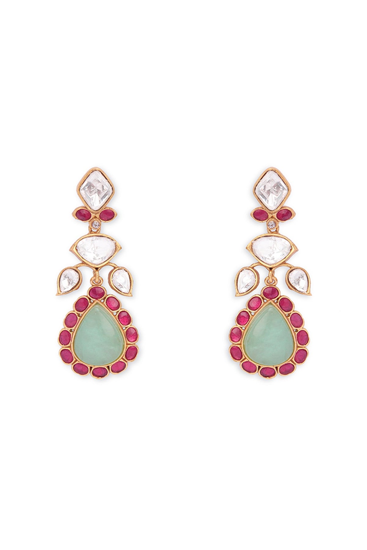 Gold Plated Jade Stone Dangler Earrings