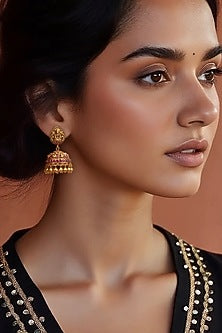 Gold Plated Semi-Precious Stone Jhumka Earrings