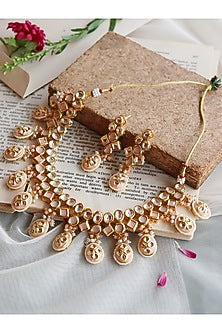 Gold Finish Pastel Pink Enameled Bridal Necklace Set