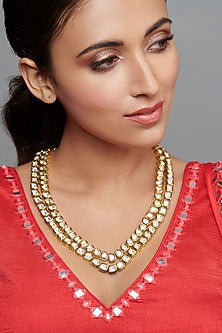 Gold Finish Kundan Polki Long Necklace