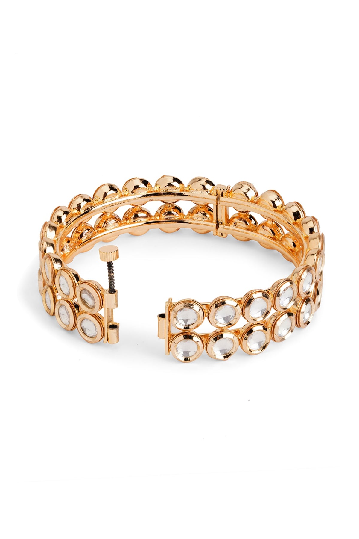 Gold Plated Kundan Polki & Semi-Precious Stone Halo Bangle