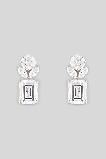 White Finish Swarovski Zirconia Dangler Earrings In Sterling Silver