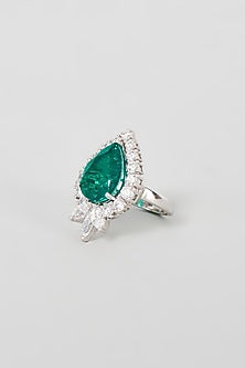 White Finish Synthetic Emerald Stone Ring In Sterling Silver