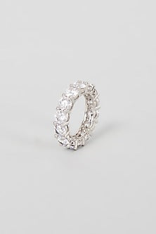 White Finish Swarovski Zirconia Ring In Sterling Silver
