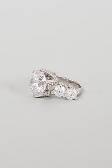 White Finish Swarovski Zirconia Ring In Sterling Silver
