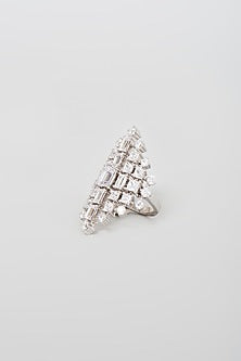 White Finish Swarovski Zirconia Ring In Sterling Silver