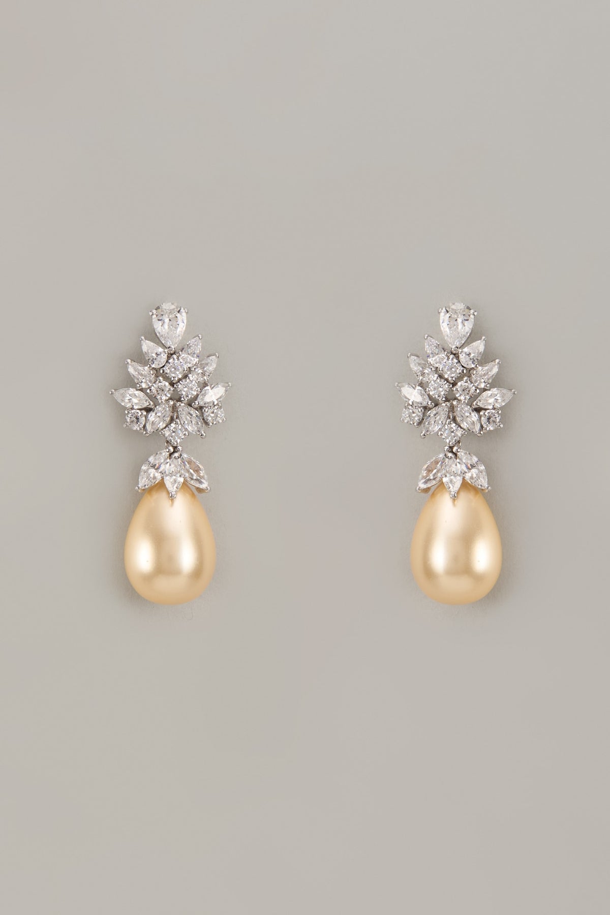 White Finish Zircon & Pearl Dangler Earrings In Sterling Silver