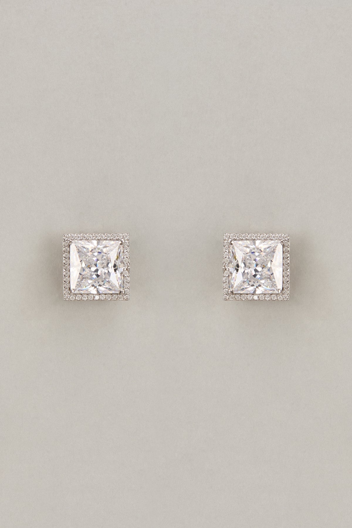White Finish Princess Cut Swarovski Zirconia Stud Earrings In Sterling Silver