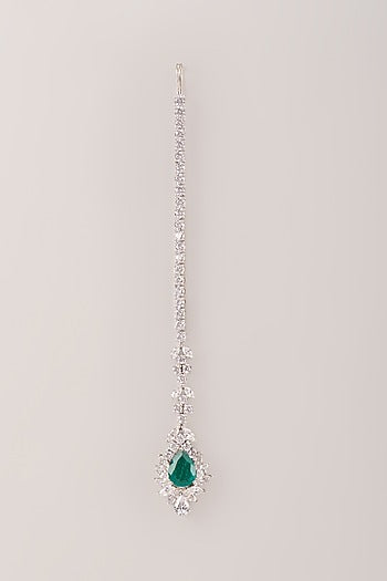 White Finish Zircon Maangtikka In Sterling Silver