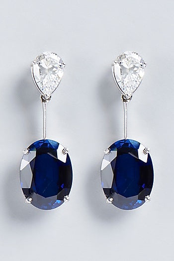 White Finish Oval Swarovski Zirconia Earrings In Sterling Silver
