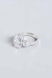 White Finish Pear-Cut Swarovski Zirconia Ring In Sterling Silver