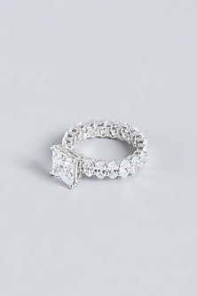 White Finish Oval-Cut Swarovski Zirconia Ring In Sterling Silver