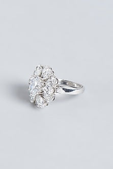 White Finish Swarovski Zirconia Ring In Sterling Silver