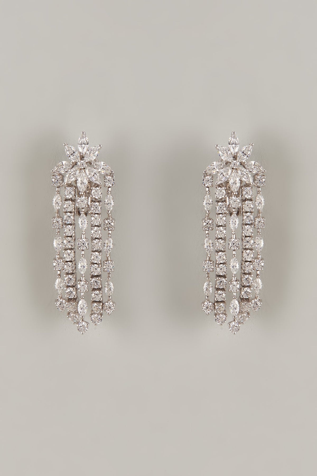 White Finish Swarovski Zirconia Dangler Earrings In Sterling Silver
