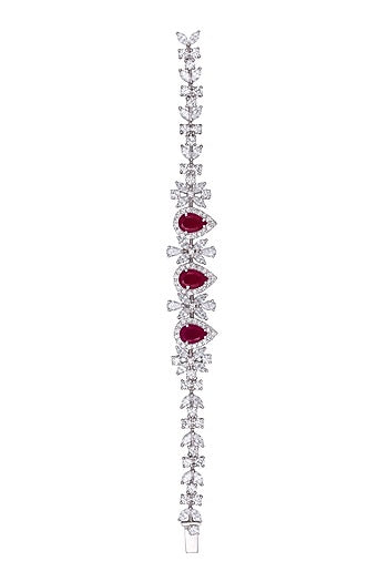 White Finish Cuff Bracelet With Swarovski Zirconia In Sterling Silver