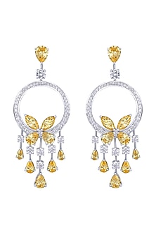 White Finish Swarovski Zirconia Chandelier Earrings In Sterling Silver
