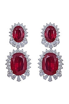 White Finish Synthetic Stones Chandelier Earrings In Sterling Silver