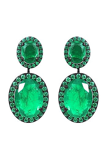 White Finish Synthetic Stones & Swarovski Earrings In Sterling Silver