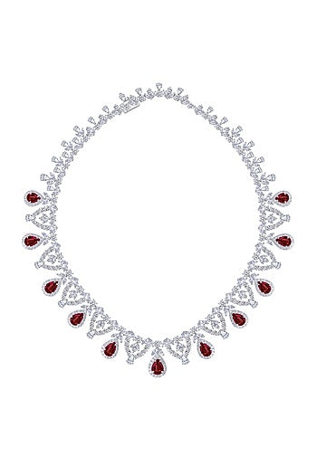 White Finish Synthetic Stones Necklace In Sterling Silver