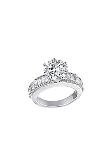 White Finish Swarovski Zirconia Ring In Sterling Silver