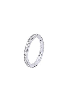 White Finish Swarovski Band Ring In Sterling Silver