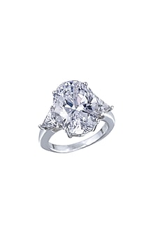 White Finish Swarovski Zirconia Classic Ring In Sterling Silver