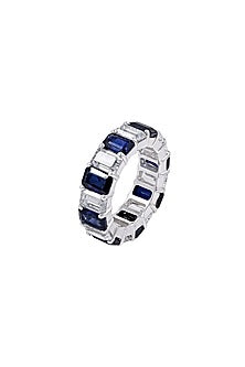 White Finish Synthetic Stone Ring In Sterling Silver