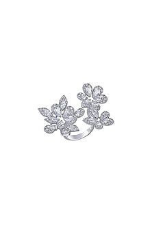 White Finish Synthetic Stones Cocktail Ring In Sterling Silver