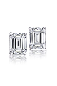 White Finish Swarovski Zirconia Stud Earrings In Sterling Silver