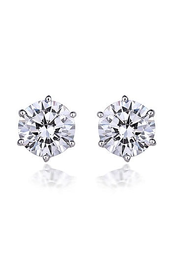 White Finish Round-Shaped Swarovski Zirconia Stud Earrings In Sterling Silver
