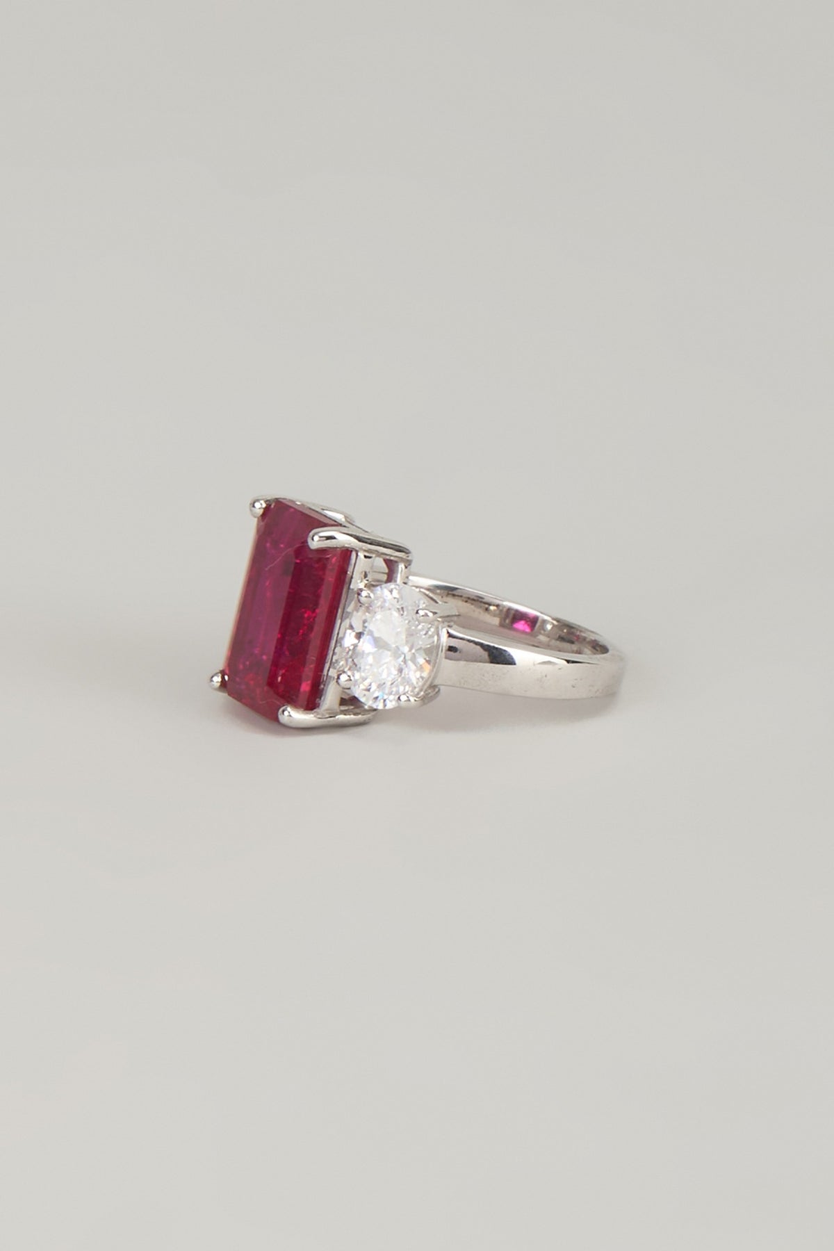 White Finish Red Stone Ring In Sterling Silver