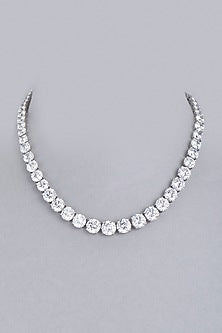White Finish Swarovski Necklace In Sterling Silver