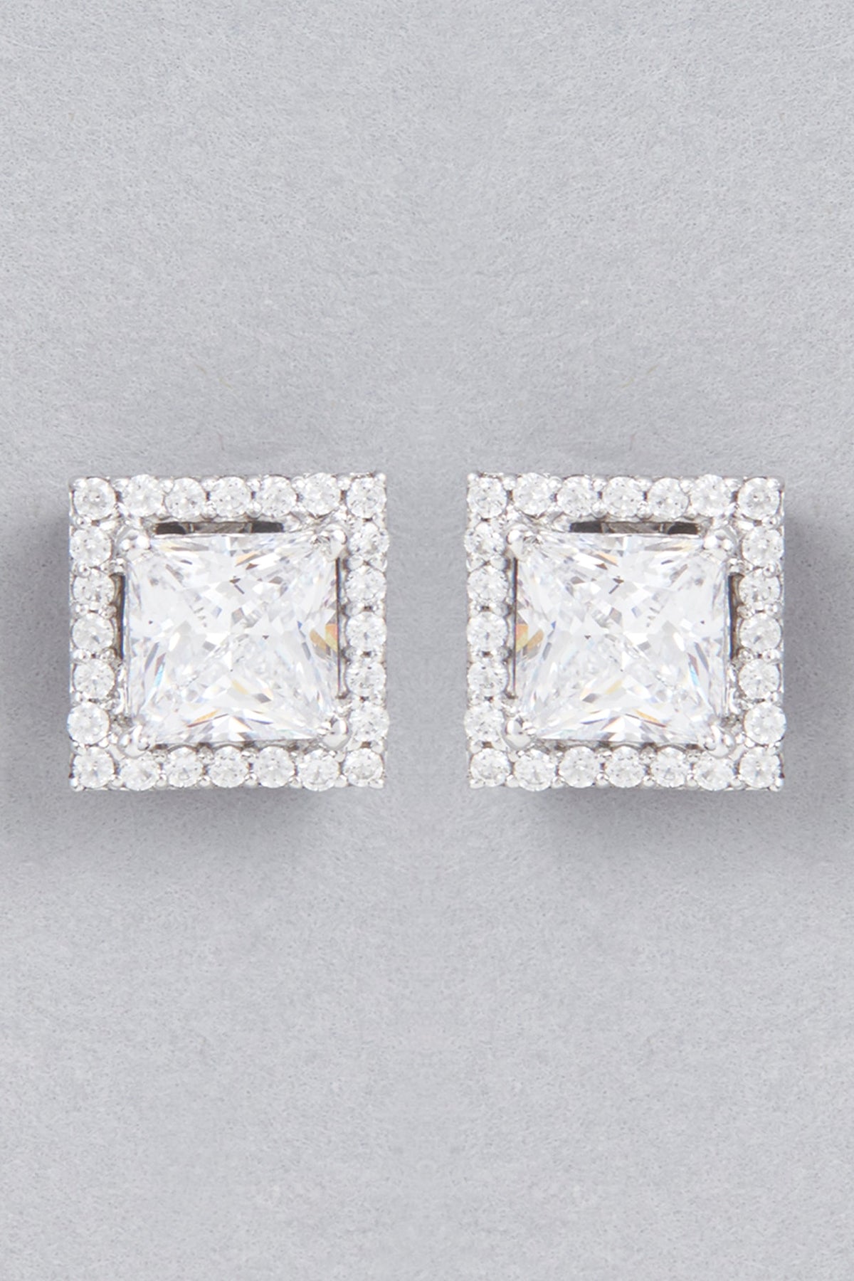 White Finish Stud Earrings With Swarovski Zirconia In Sterling Silver