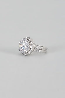 White Finish Swarovski Zirconia Ring In Sterling Silver