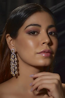 White Finish Swarovski Zirconia Dangler Earrings In Sterling Silver