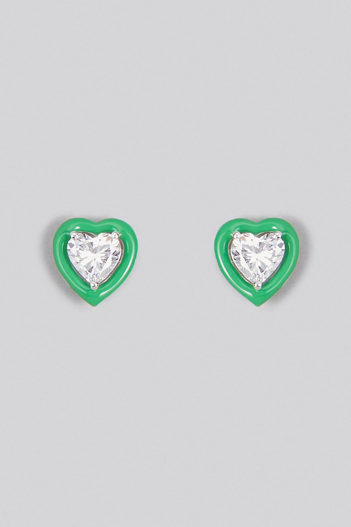 White Finish Swarovski Zirconia Enamelled Heart Stud Earrings In Sterling Silver