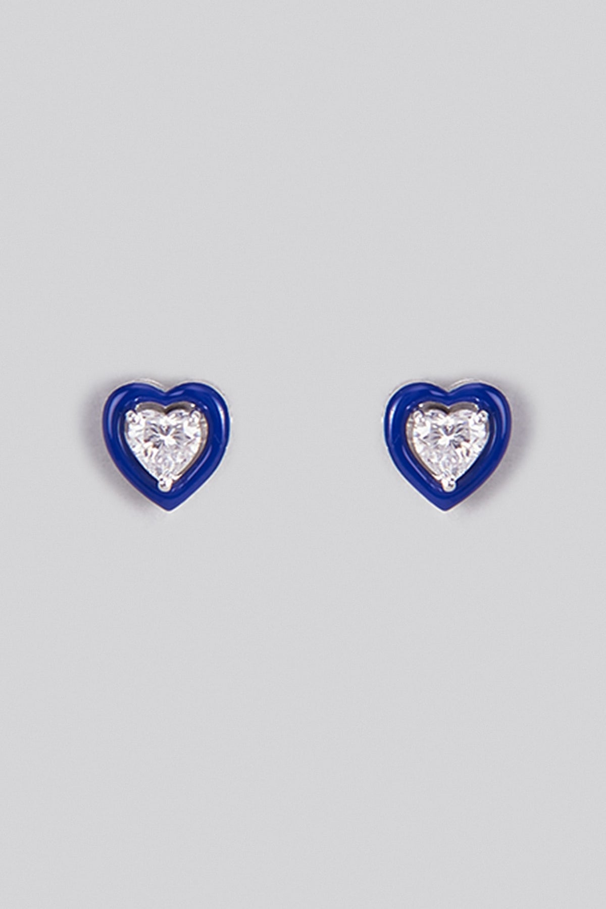 White Finish Swarovski Zirconia Enamelled Heart Stud Earrings In Sterling Silver