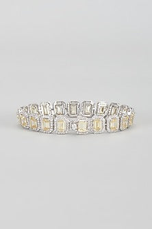 White Finish Yellow Swarovski Zirconia Tennis Bracelet In Sterling Silver