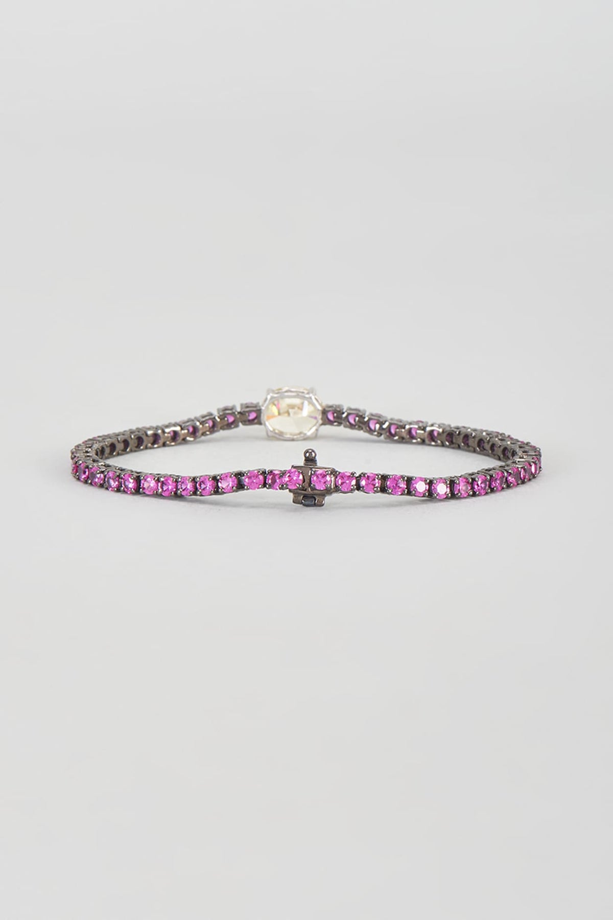 Black Rhodium Finish Red & Yellow Swarovski Zirconia Tennis Bracelet In Sterling Silver