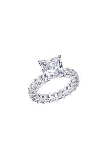 White Finish Swarovski Zirconia Ring In Sterling Silver