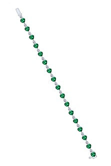 White Finish Mix-Shaped Emerald Stone & Swarovski Zirconia Tennis Bracelet In Sterling Silver
