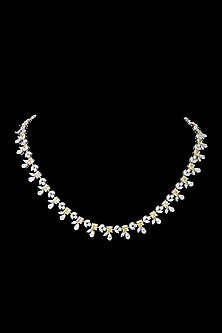 White Finish Yellow & White Swarovski Zirconia Necklace In Sterling Silver