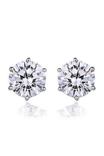 White Finish Round-Shaped Swarovski Zirconia Solitaire Stud Earrings In Sterling Silver
