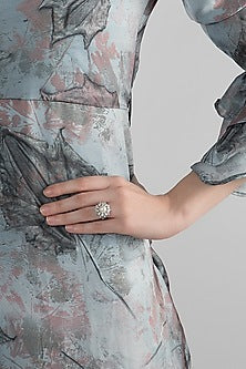White Finish Swarovski & Pearl Ring